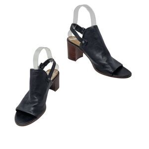 Franco Sarto Womens Humor Black Leather Block Heel Sling Back Sandals Sz 8